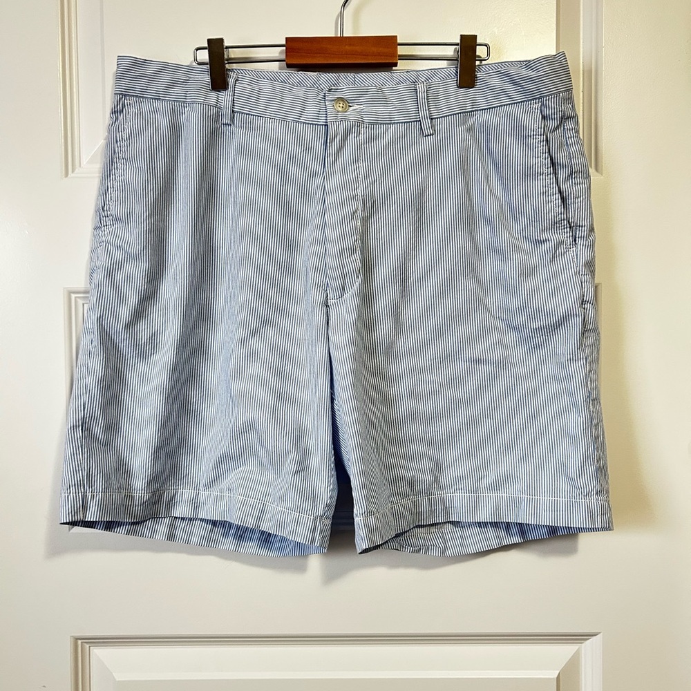 Peter Millar Light Blue Seersucker Striped Men's Golf Shorts Shorts 35